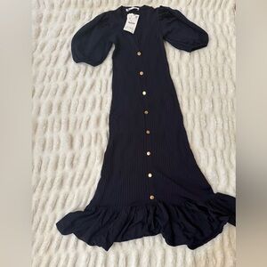 Zara Navy Ribbed Dress with Gold Button